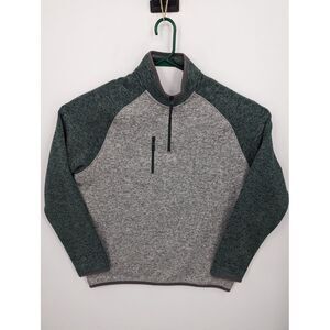 Johnnie-O Men's Raglan Green & Gray 1/4 Zip Pullover Fleece Sweater, Large